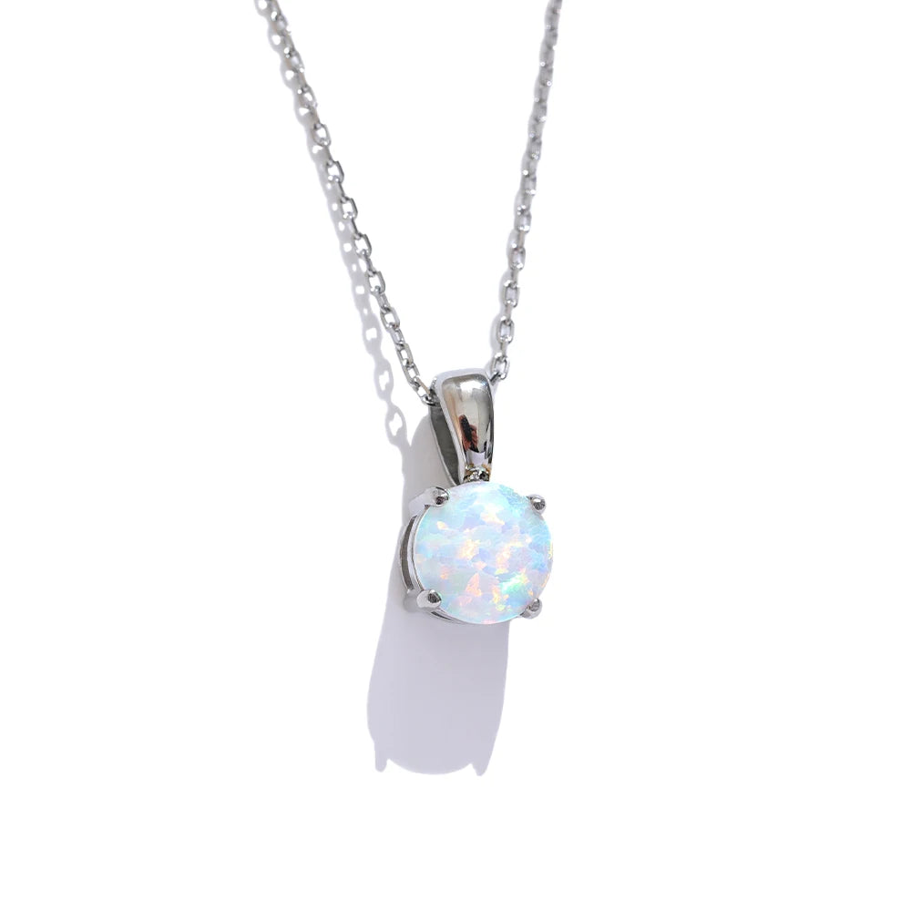 Round opal stone pendant necklace - product image