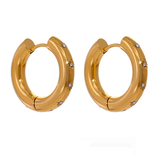 Round star cubic zirconia hoop earrings women - product image