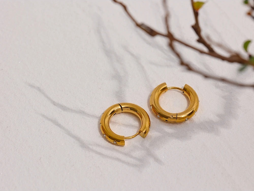 Round star cubic zirconia hoop earrings women - product image