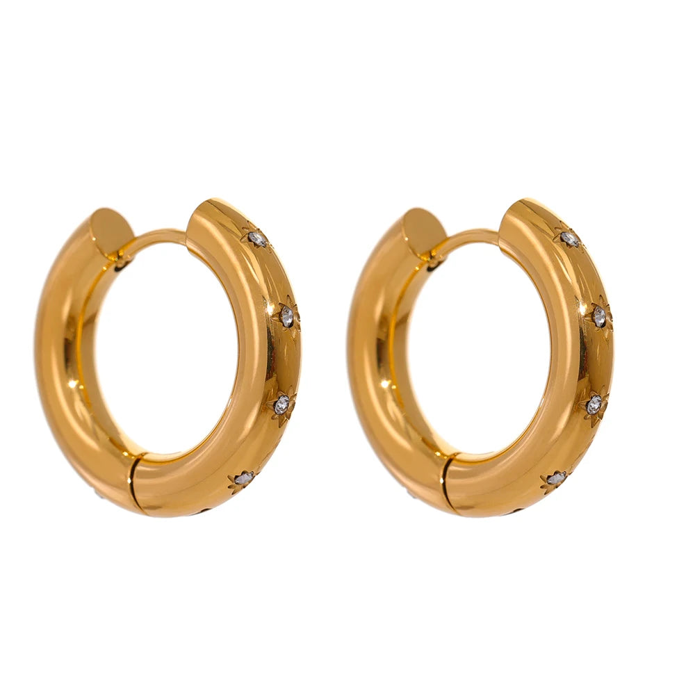 Round star cubic zirconia hoop earrings women - product image