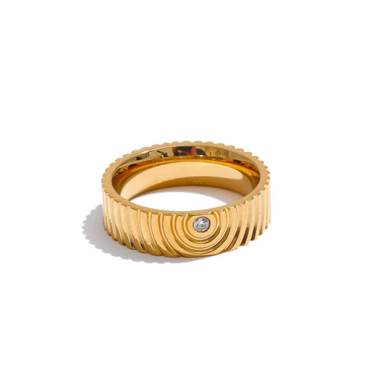 Round striped zircon minimalist fashion ring - product image