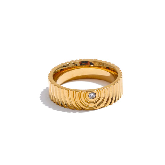Round striped zircon minimalist fashion ring - product image