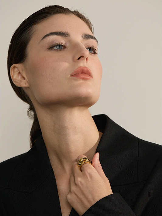 Round wide abstract sleek statement ring - product image