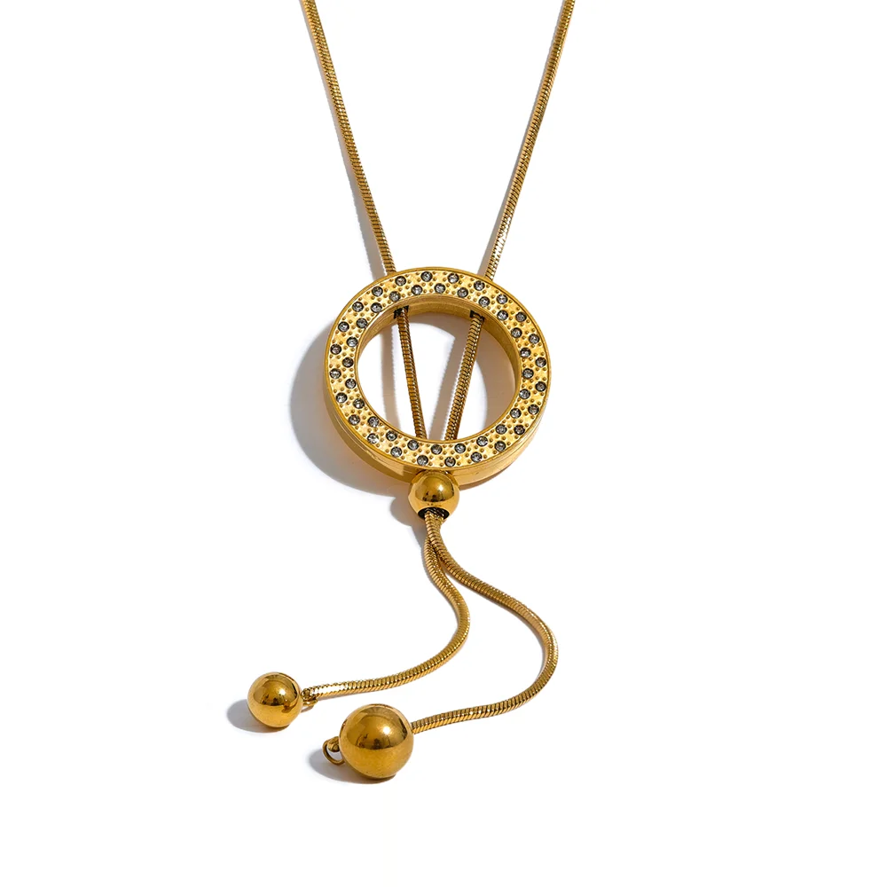Round zircon retractable sweater chain necklace - product image