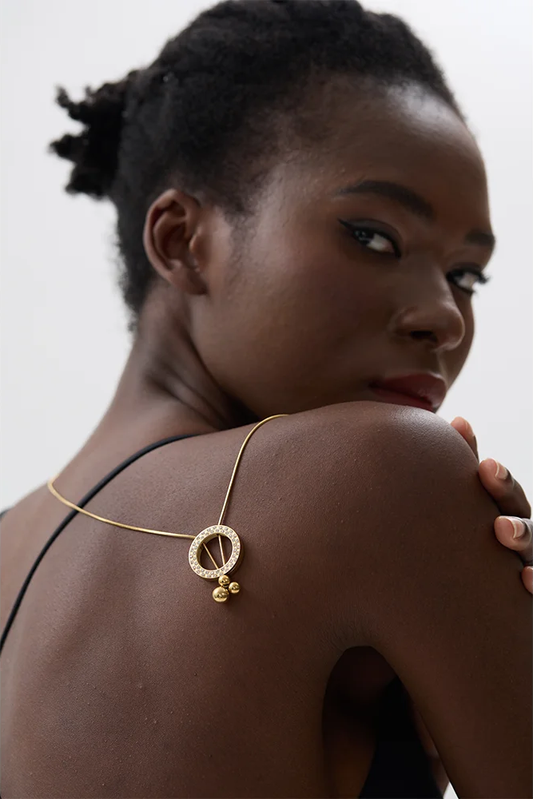 Round zircon retractable sweater chain necklace - product image