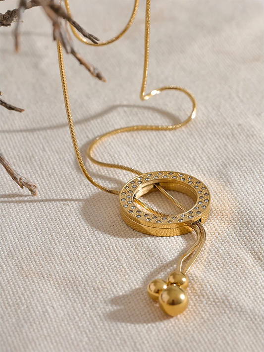 Round zircon retractable sweater chain necklace - product image