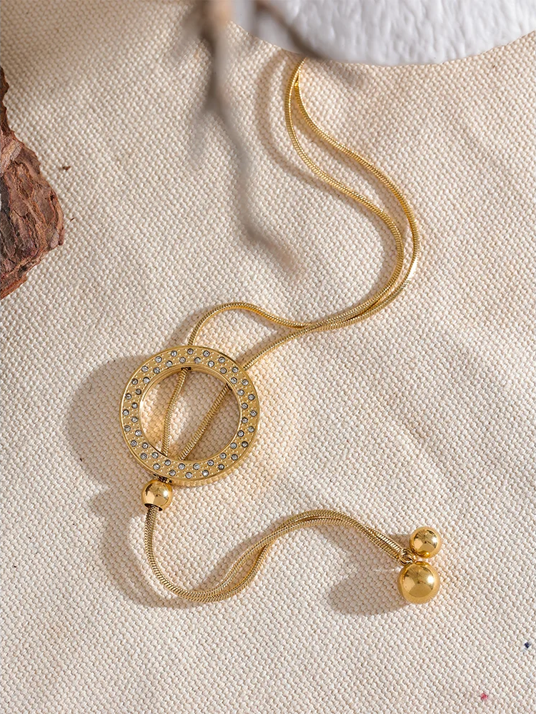 Round zircon retractable sweater chain necklace - product image