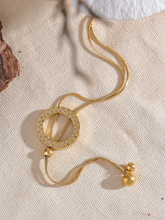Round zircon retractable sweater chain necklace - product image