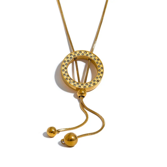 Round zircon retractable sweater chain necklace - product image