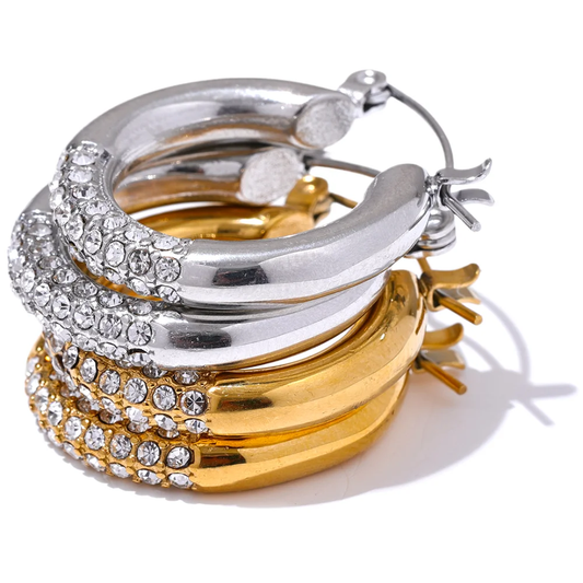 Round zirconia bling fashion hoop earrings - product image