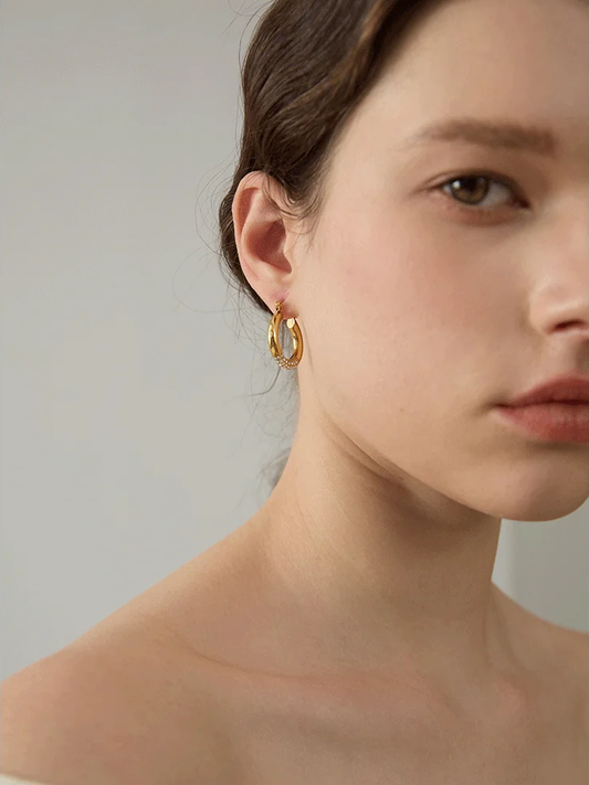Round zirconia bling fashion hoop earrings - product image