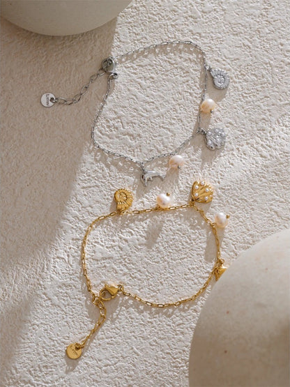Shell conch dolphin pearls drop charm anklet - product image