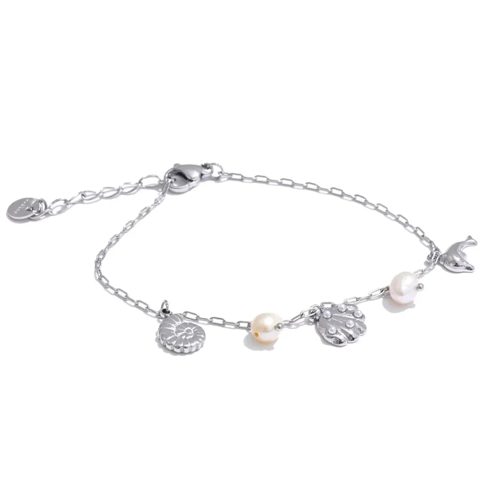 Shell conch dolphin pearls drop charm anklet - product image