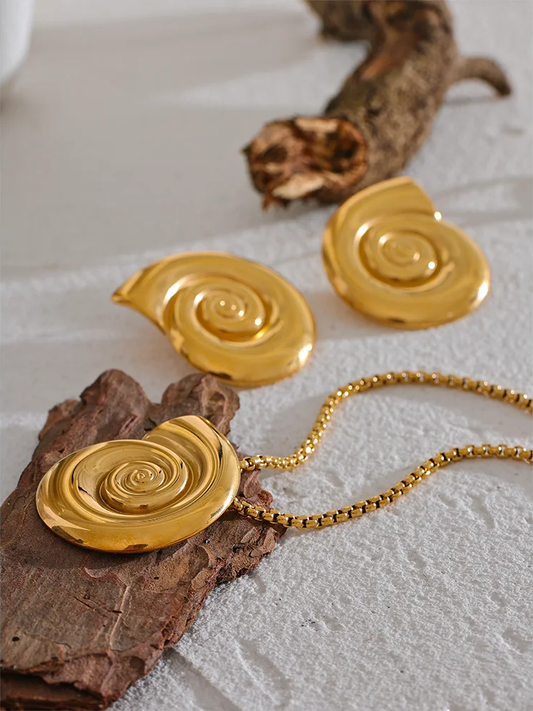 Shell conch snail pendant earrings set - product image