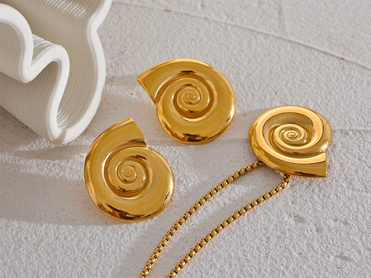 Shell conch snail pendant earrings set - product image