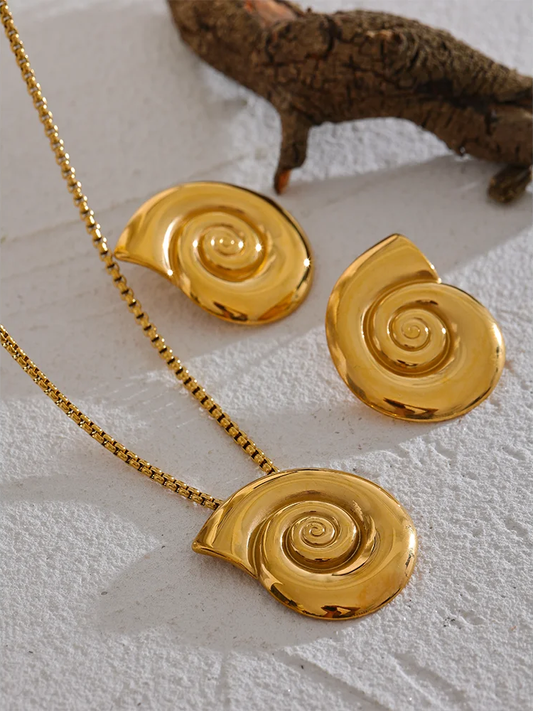 Shell conch snail pendant earrings set - product image