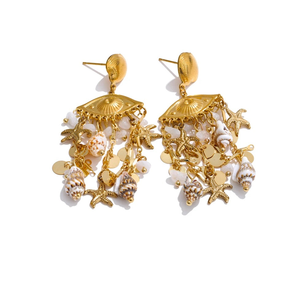 Shell conch starfish dangle summer earrings - product image