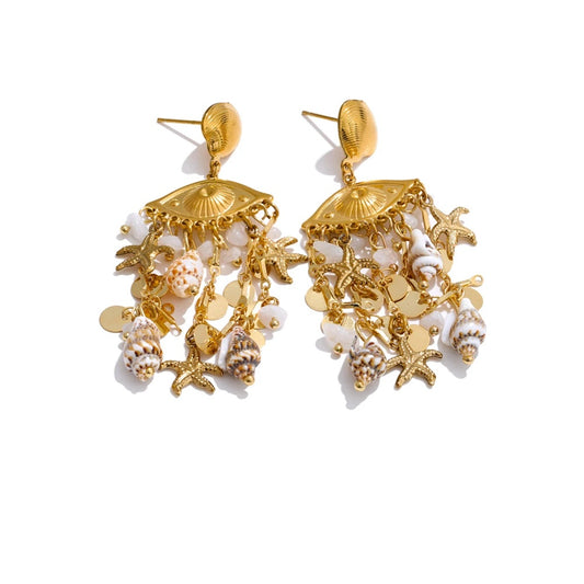 Shell conch starfish dangle summer earrings - product image
