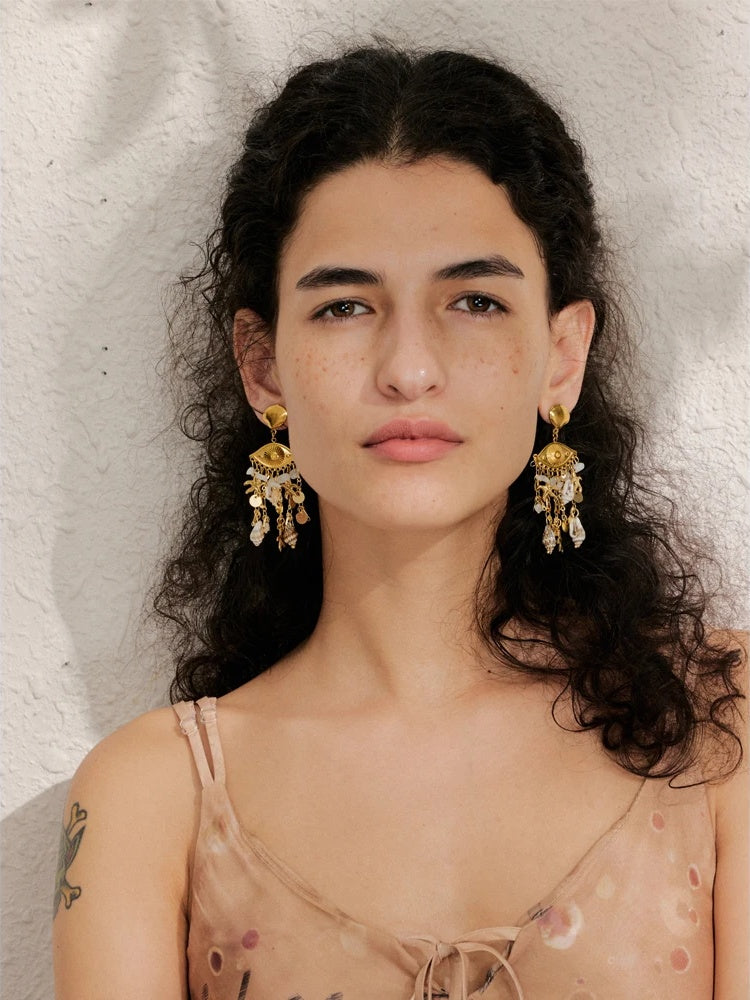 Shell conch starfish dangle summer earrings - product image
