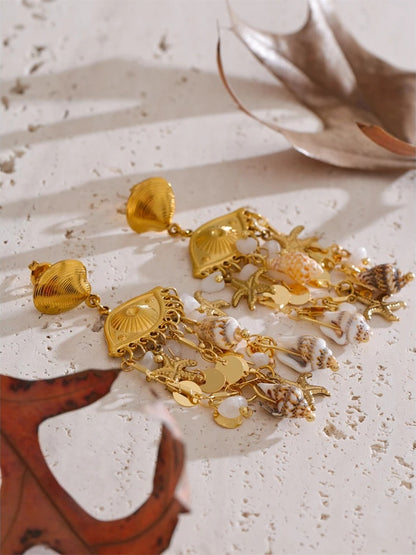 Shell conch starfish dangle summer earrings - product image
