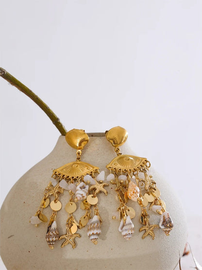 Shell conch starfish dangle summer earrings - product image