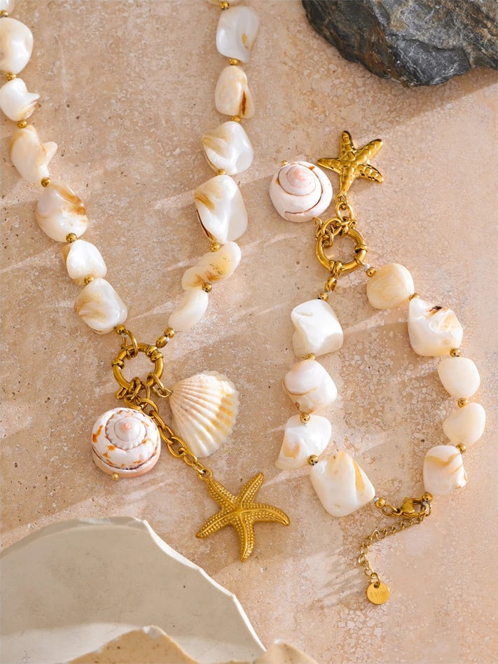 Shell conch starfish necklace bracelet set - product image