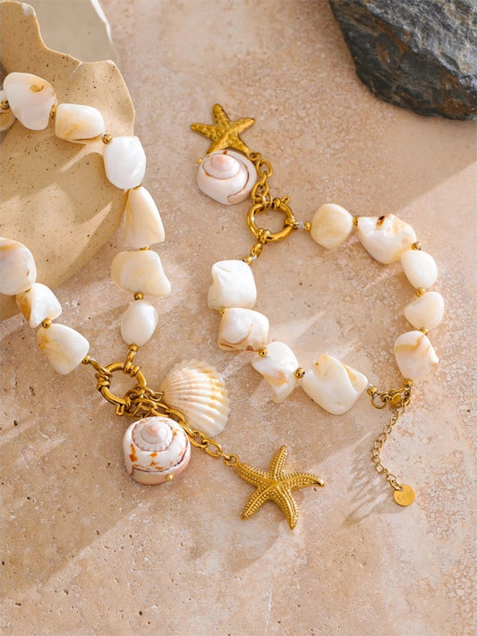 Shell conch starfish necklace bracelet set - product image
