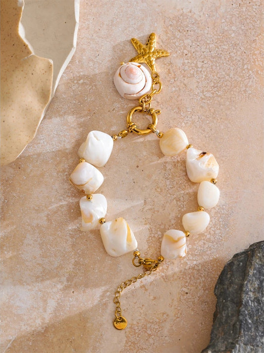 Shell conch starfish necklace bracelet set - product image
