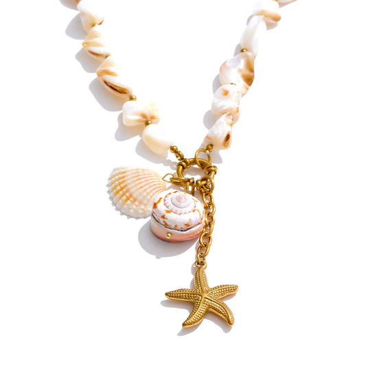 Shell conch starfish necklace bracelet set - product image