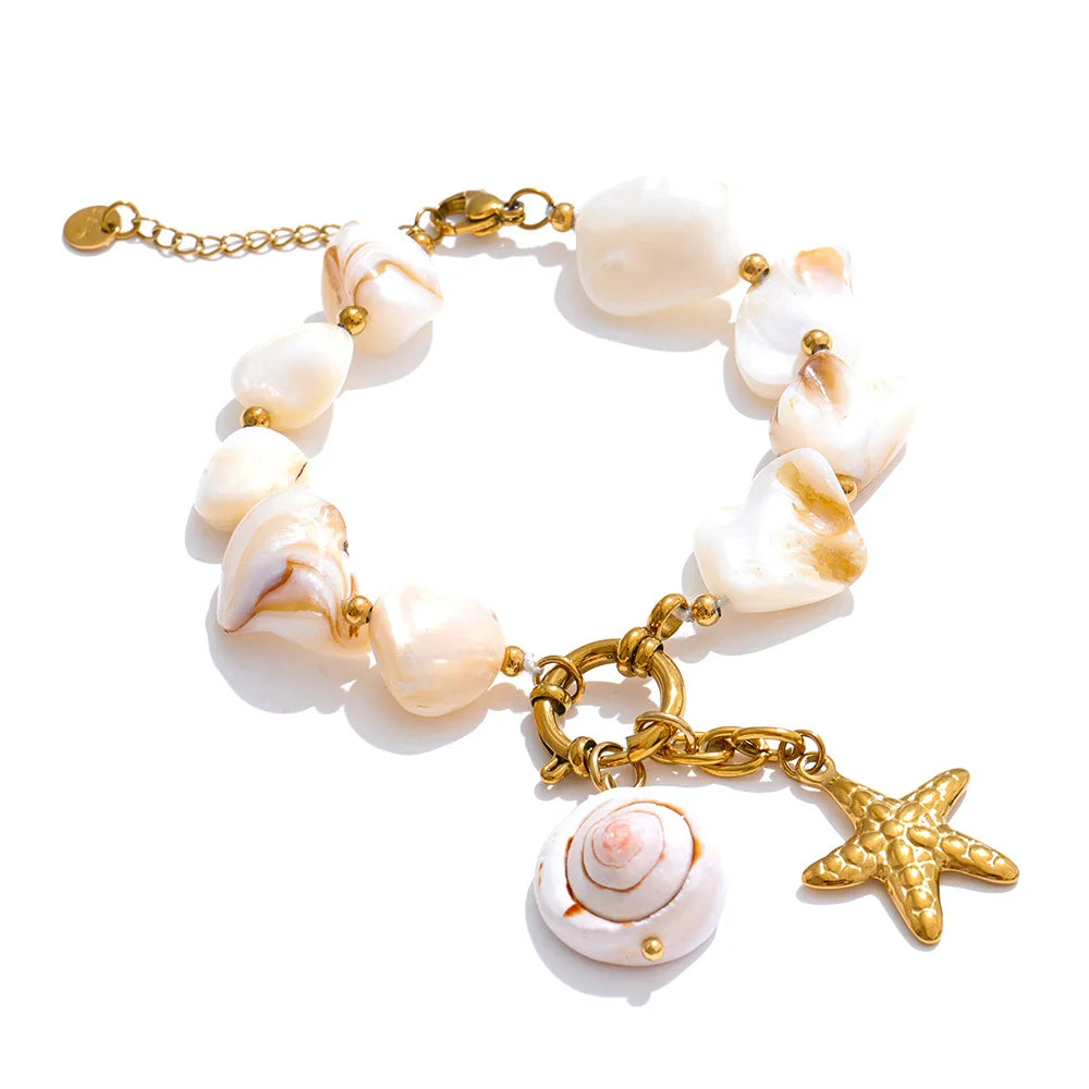 Shell conch starfish necklace bracelet set - product image