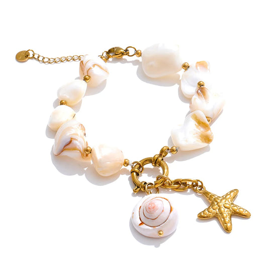 Shell conch starfish necklace bracelet set - product image