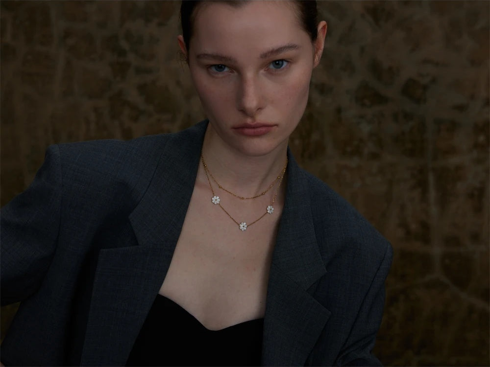 Shell flower double layer chain necklace set - product image