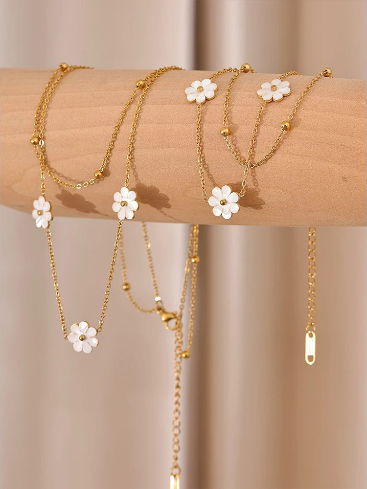 Shell flower double layer chain necklace set - product image