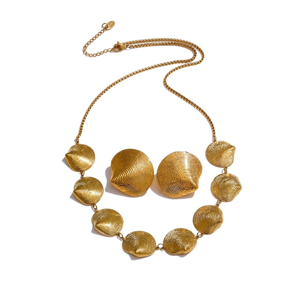 Shell gold color waterproof earrings necklace set - product image