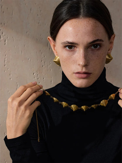 Shell gold color waterproof earrings necklace set - product image