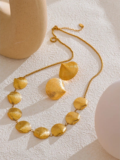 Shell gold color waterproof earrings necklace set - product image