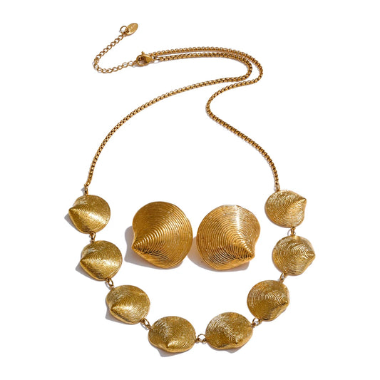 Shell gold color waterproof earrings necklace set - product image