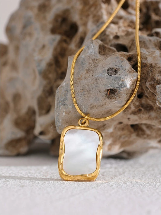 Shell irregular square minimalist pendant necklace - product image