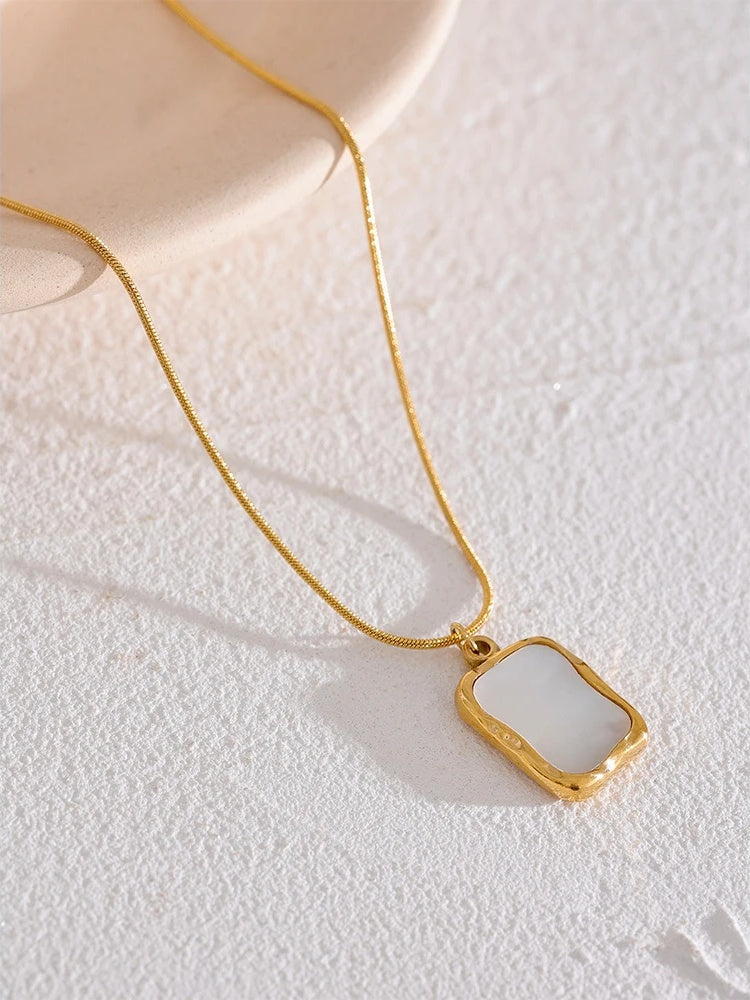 Shell irregular square minimalist pendant necklace - product image