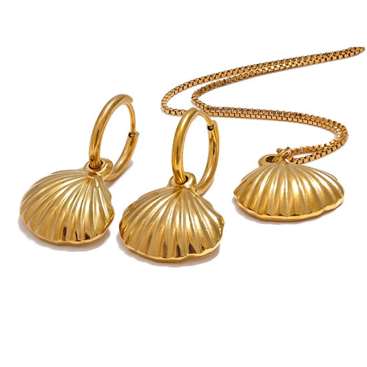 Shell necklace earrings set gold color - product image