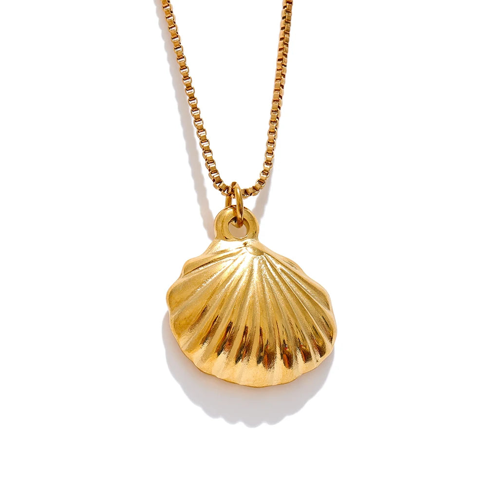 Shell necklace earrings set gold color - product image