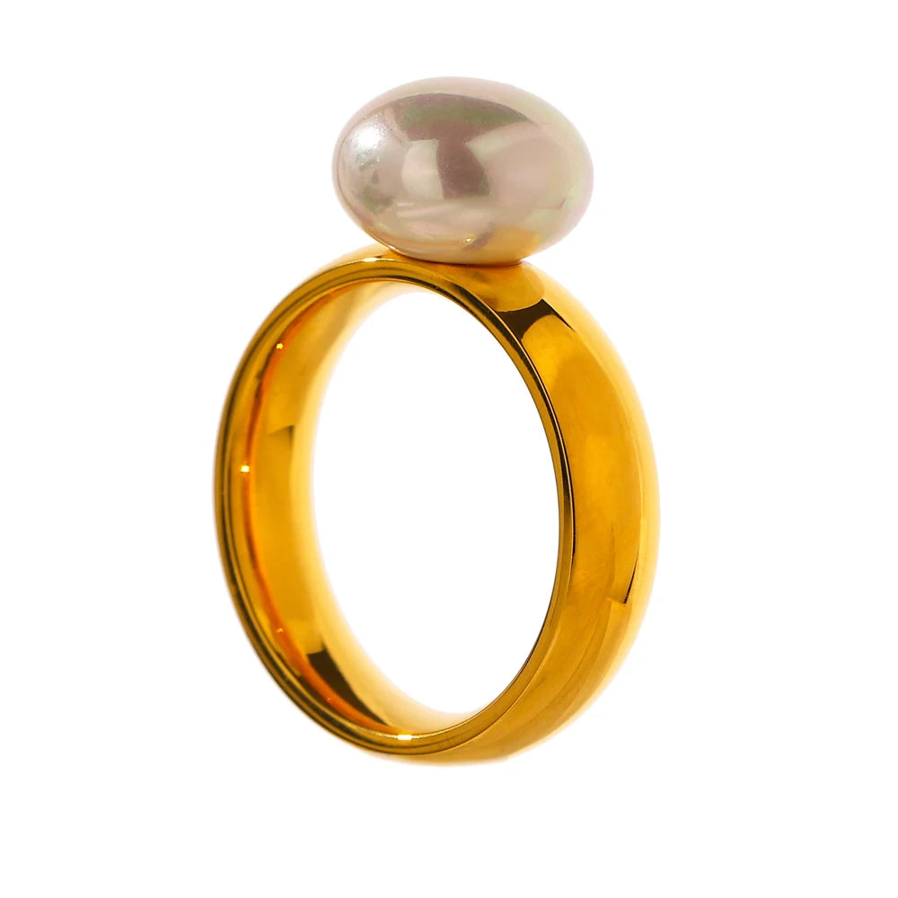 Shell pearl contemporary charm fashion finger ring - product image