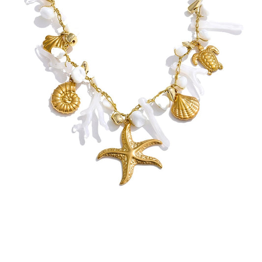 Shell resin chain conch starfish drop necklace - product image