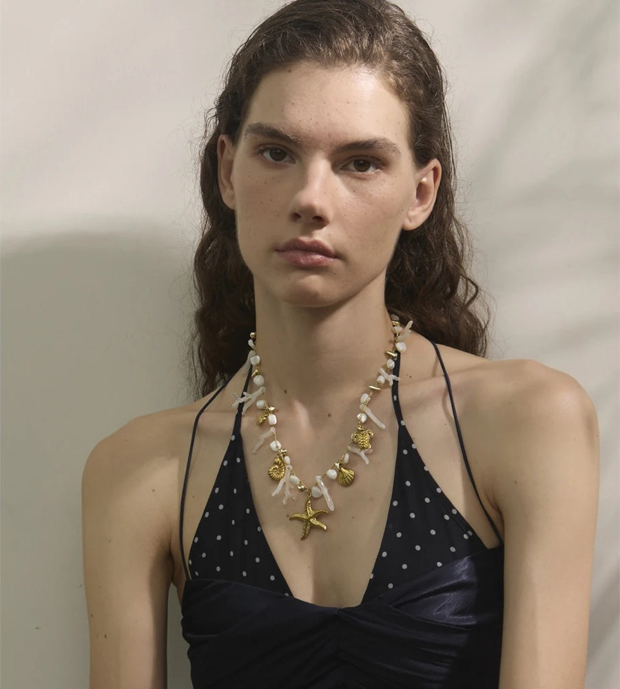 Shell resin chain conch starfish drop necklace - product image