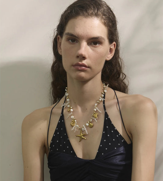 Shell resin chain conch starfish drop necklace - product image