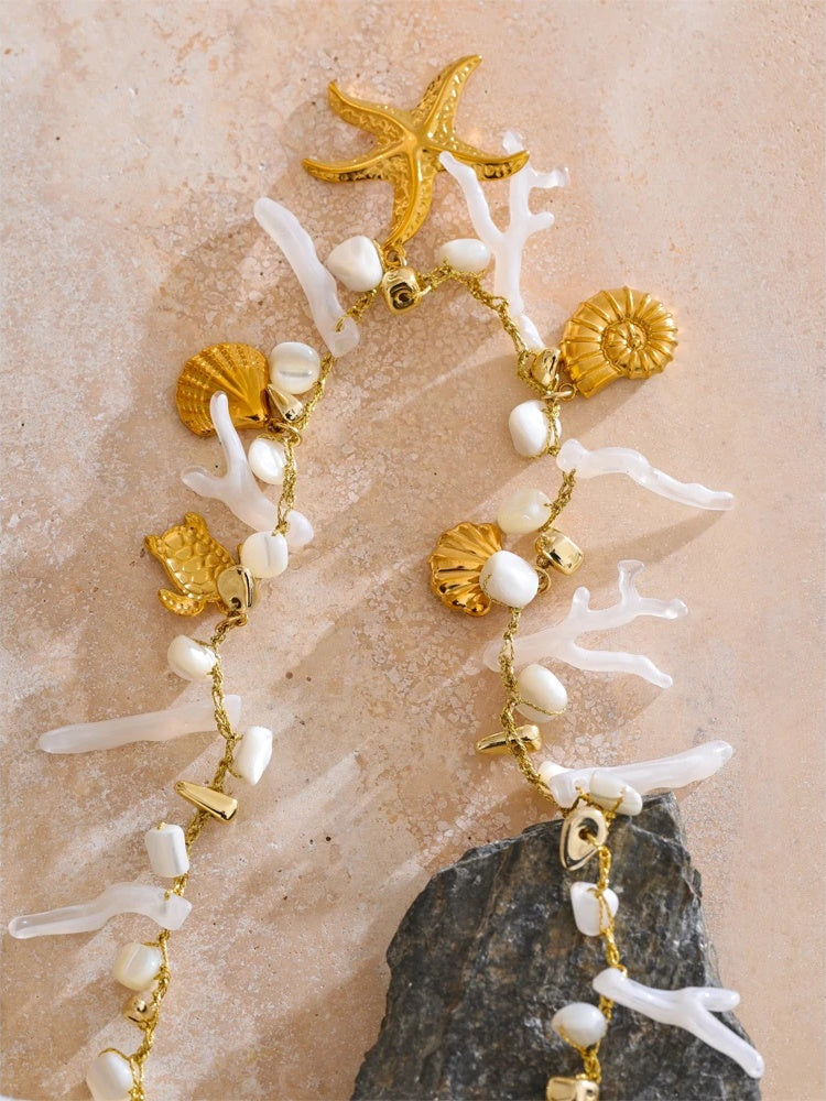 Shell resin chain conch starfish drop necklace - product image