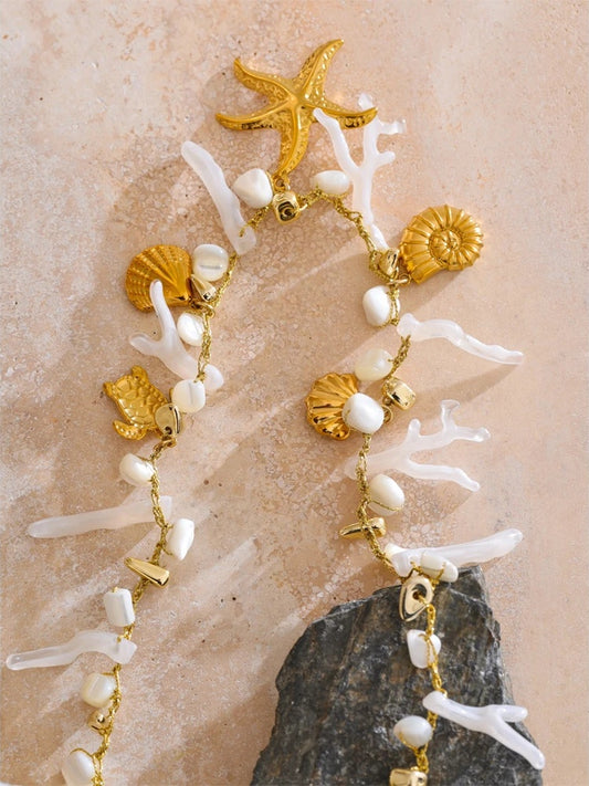 Shell resin chain conch starfish drop necklace - product image