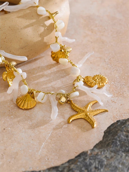 Shell resin chain conch starfish drop necklace - product image