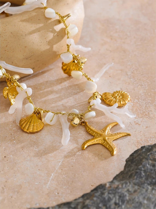 Shell resin chain conch starfish drop necklace - product image
