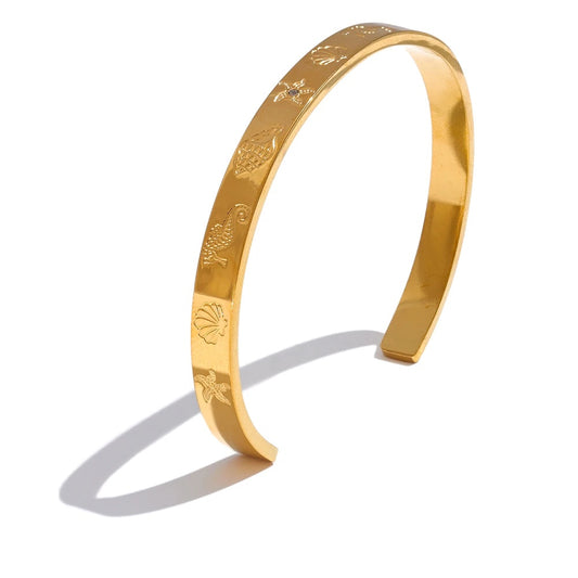 Shell seahorse starfish conch open cuff bracelet - product image